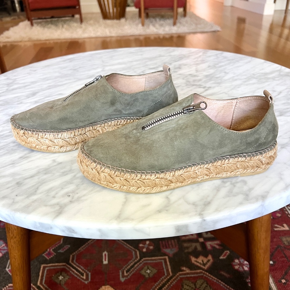 Eric Michael Olive Suede Zip Platform Espadrilles… - image 4